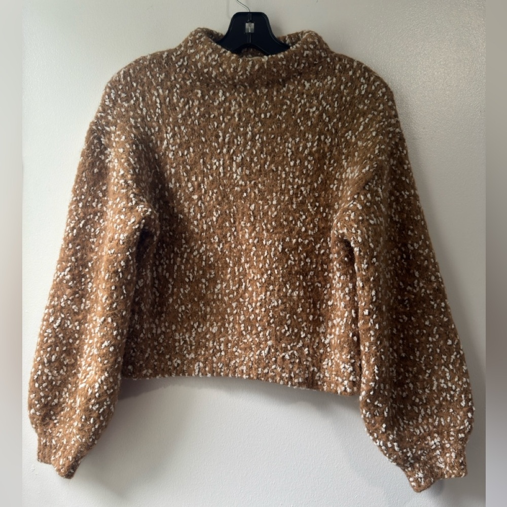 Moussy Brown and White Mock Neck Sweater